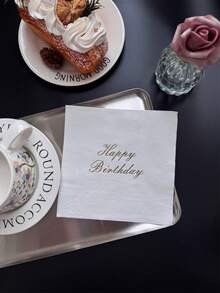 16 tờ/bộ, Khăn ăn dùng một lần có in hình lá kim 13 inch x 13 inch "Chúc mừng sinh nhật", Khăn giấy trang trí tiệc sinh nhật, Giấy ăn dùng cho nhà hàng, khách sạn, đồ dùng tiệc, Làm từ bột gỗ nguyên chất, Trắng/Hồng/Xanh lam - trắng - Xem 8