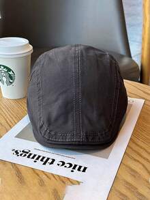 1 件可调节纯色贝雷帽，时尚户外休闲帽，适合街头、商务派对、秋冬 - 均碼 - 查看 4