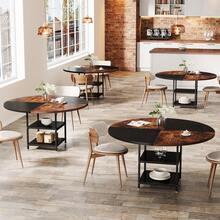 Tribesigns Mesa de comedor redonda para 4 personas, 120 x 120 x 75 cm, estilo industrial, mesa de cocina de madera, mesa de comedor grande con estantería para el hogar, comedor, sala de estar - Marrón - Ver 5