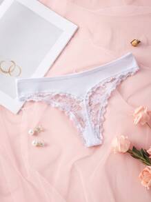 3 Packs Women Sexy Lace Patchwork Thong Panties, Comfortable Soft And Skin-Friendly Underwear