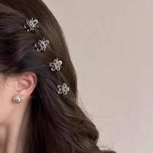 12 piezas/4 piezas Clips de metal con forma de flor, lindos mini clips para el flequillo/lateral, adecuados como accesorios para el cabello para uso diario, elegantes ganchos para el cabello de moda