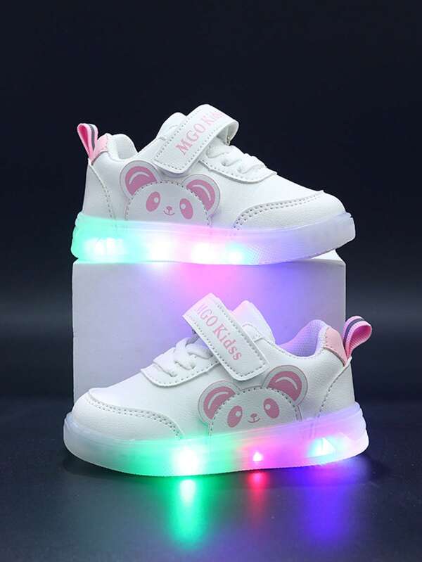 MGO Kidss Zapatillas deportivas casuales con luz brillante negras y blancas para niños MGO, zapatillas con luz intermitente para estudiantes, zapatos infantiles con diseño de panda de dibujos animados, adecuados para niños y niñas
