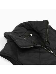 Women's Puffer Outwear Quilted Vest Stand Collar Lightweight Zip Up Quilted Vest - 黑色 - 查看 5
