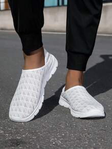 夏季休闲一脚蹬运动鞋，软底轻便透气跑步鞋，网眼面料露背凉鞋