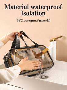 1 Bolsa de artículos de tocador de doble capa transparente, con separación de seco y húmedo, bolsa de maquillaje para niñas, bolsa de almacenamiento multifuncional, impermeable y a prueba de humedad, portátil, bolsa de cosméticos, conveniente para viajes, útiles escolares y de vuelta a la escuela