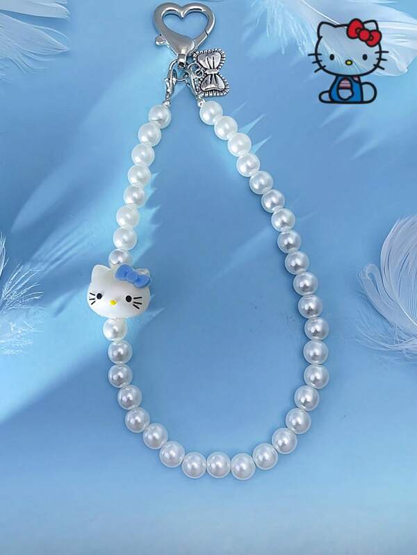 Sanrio Lindos colgantes de teléfono y bolso con Hello Kitty de perlas falsas blancas para regalos de fiesta, divertidos accesorios hechos a mano con cuentas de acrílico Sanrio como llaveros, colgantes de teléfono y bolso, incluyendo Kuromi. Accesorios decorativos de acrílico resistentes al desgaste para el espejo retrovisor del coche con el personaje Cinnamoroll. Artículos de decoración estética para mujer en el hogar o habitación. Regalos para damas de honor, enfermeras y maestras. Regalos de vacaciones y cumpleaños. Artículos autorizados de Sanrio. Mochila escolar con diseño de perlas y dibujos animados.