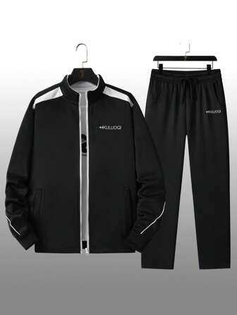 Survêtement de sport casual patchwork à col montant pour hommes, pour le printemps et l'automne