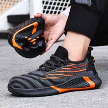Protective Work Shoes: Steel Toe, Cut Resistant, Soft Rubber Sole, Black Upper With Orange Accent, Breathable Sports Safety Shoes - Black - View 6