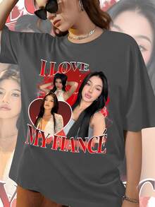 Customized Photo T-Shirt, Add Your Favorite Photo And Text (Girlfriend Photo/Couple Photo/Family Photo/Selfie/Pet Photo/Friend Photo) - Dark Grey - View 2