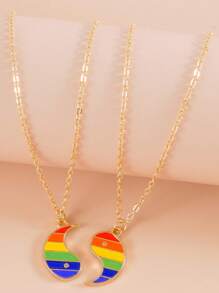1 pièce Nouveau collier Yin Yang, créatif arc-en-ciel coloré dégrade collier couple Tai Chi Bagua pour un port quotidien