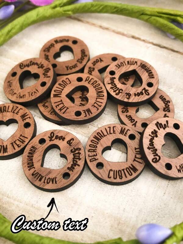 12pcs Walnut Woodwork Tags In Various Sizes, Heart-Shaped Openwork Design, Suitable For All Sizes Of Garment Tags, Sewing Tags, Customized Personalized Wooden Tags For Knitting Projects, Perfect For Giving As Intimate Gifts, Stylish, Modern, Customized, Personalized