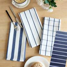 4pcs Kitchen Towel Set - Woven Dishcloth, 100% , Plaid And Striped Pattern, Can Be Used As Napkins, Tea Towels, Cleaning Cloths, Ideal Housewarming Gift