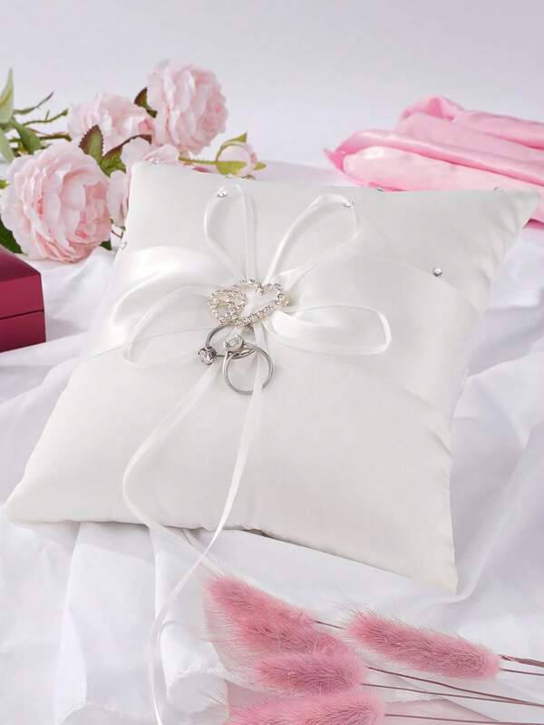 1pc Wedding Ring Pillow,Wedding Ring Pillow Cushion,Cute Flower Bud Bow Pocket For Wedding Party Decoration,Wedding Party Ceremony Ring Pillow Holder