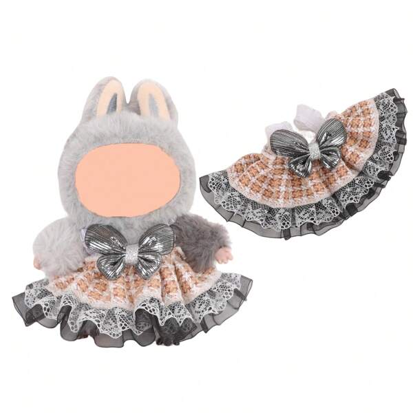 1 pieza Vestido Llbubu de 17 cm - Falda de encaje gris de mariposa, falda de malla blanca con flores, ropa de muñeca de verano elegante y linda, disfraz para niñas y niños, accesorio para muñecas de peluche, decoración para casa de muñecas, regalo de cumpleaños, fiesta de vacaciones