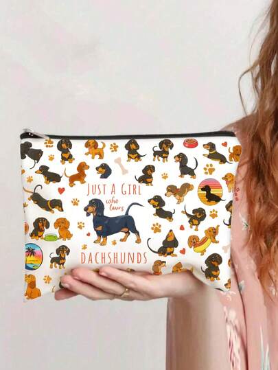 【旅行必备】腊肠犬爱好者化妆包 - “Just A Girl Who Loves Chashunds”（爱腊肠犬的女孩）拉链化妆包，便携式旅行洗漱包，女士适用，适合度假、商务和户外活动，爱狗人士旅行化妆包礼物|便携式设计包，房间装饰，包包，化妆包，梳妆台，化妆包，收纳包，储物包，化妆品收纳包，女士礼物，圣诞礼物，女士礼物创意