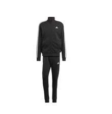 Adidas 男士针织运动套装，三条纹休闲运动夹克和修身运动裤 - 黑色 - 查看 1