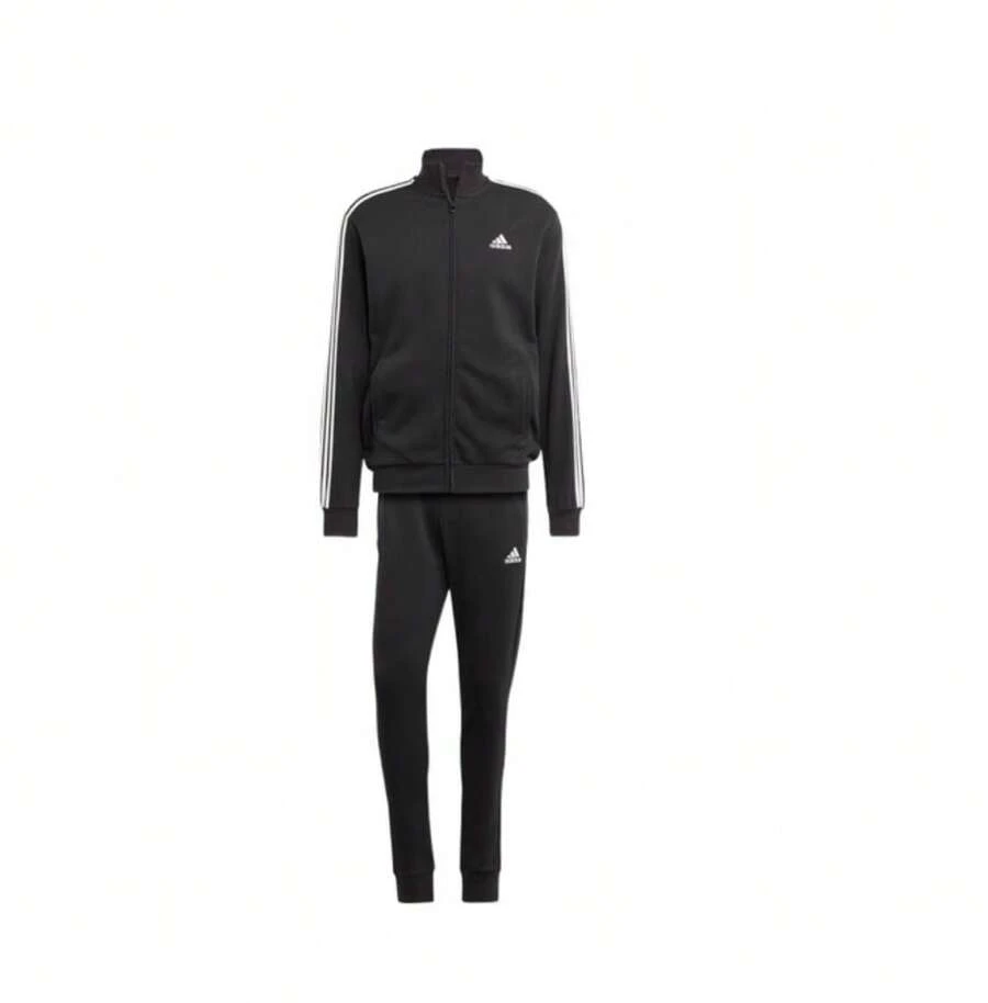 Adidas 男士针织运动套装,三条纹休闲运动夹克和修身运动裤 - 黑色 - 查看 1