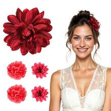 5 件玫瑰发夹红色花朵玫瑰花胸针夹夏威夷花卉墨西哥装饰发型配饰适合女士女孩派对婚礼万圣节狂欢节化妆舞会、爪夹、发夹、发夹、发夹、学校用品 - 紅色 - 查看 8