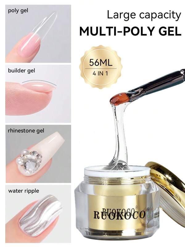 AiFer 56 Ml Gel D'extension D'ongle Clair Avec Diamant Colle Adhésive, Gel De Modélisation Et De Renforcement Dans Une Grande Bouteille Dorée De Capacité
