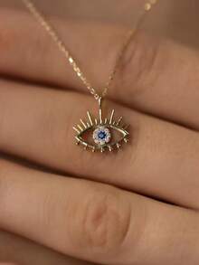 1 款闪亮微镶嵌锆石恶魔之眼项链，时尚简约的锁骨链适合女性日常派对佩戴
