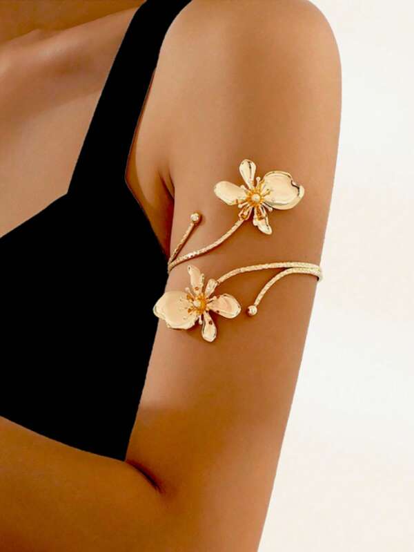 1pc Exquisite Flower Arm Bracelet, Unique Shape, Design Sense Metal Arm Ring Body Jewelry Shows The Feminine Temperament, Commuting Shopping Party And Other Occasions Are Colorful, Festival Atmosphere Good Item