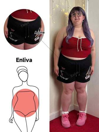 Enliva Pantalones cortos informales para mujer talla grande con cordón en la cintura y estampado de oso graffiti, para primavera/verano
