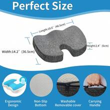 Seat Cushion For Long Sitting, Cooling Gel Memory Foam Seat Cushion - Back, Sciatica, Coccyx, Tailbone Pain Relief - For Office Chairs, Car Seat, Wheelchair Sitting Cushion (Grey) - 深灰色 - 查看 6