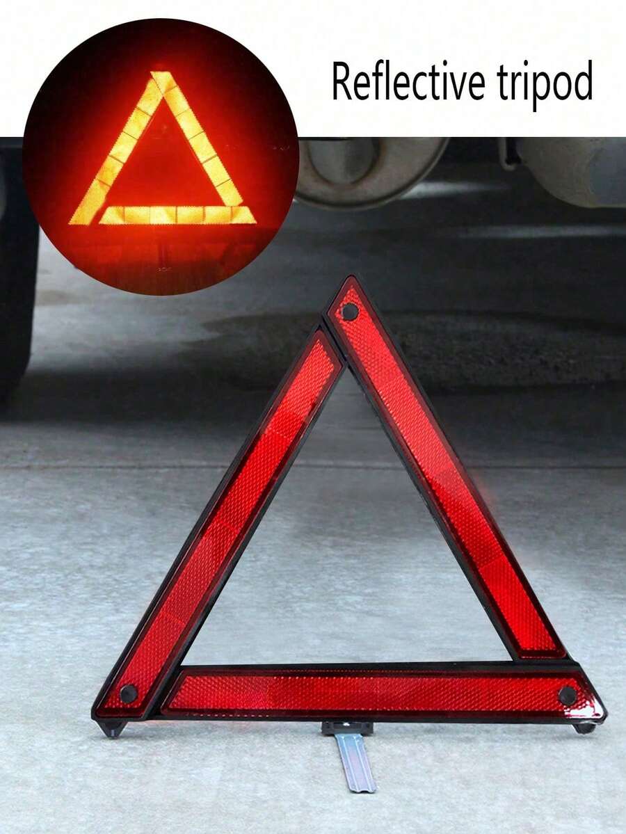 1pc Car Warning Triangle Reflective Sign Folding Tripod Roadside Emergency Tool