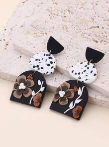 1 Pair Handmade Soft Clay 3D Realistic Floral Pendant Semi-Circle Earrings, Natural Pastoral Style, Suitable For Women, Vacation, Party, Gift