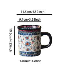 1 件手绘花卉陶瓷隔热咖啡杯，可重复使用的陶瓷饮具适合家庭使用 - 早餐杯、下午茶杯、办公室茶杯、水杯、咖啡杯、果汁杯、日常野餐、客厅、餐厅、厨房、办公室，适合斋月、开斋节礼物，适合儿童礼物、派对礼物 - 手彩4色杯 - 查看 12