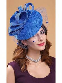 Derby Fascinators Women High Tea Party Hat Wedding Cocktail Flower Headware With Mesh And Feathers - Z-blue - View 2