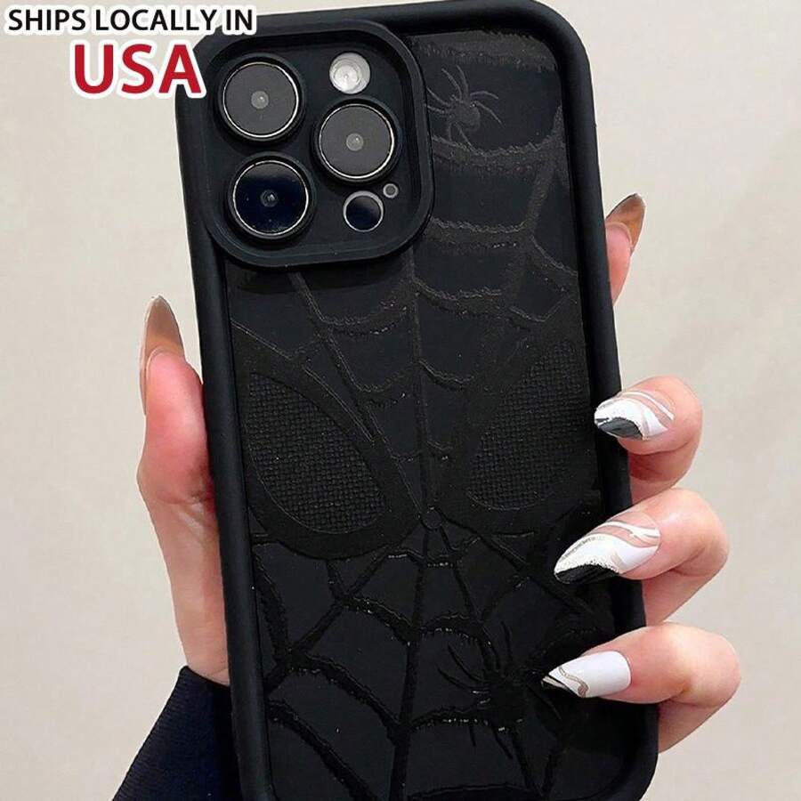 Spider Web Pattern Phone Case, 1 Count Phone Protective Cover, Shockproof Phone Cases Compatible With IPhone 11 12 13 14 15 Pro Max - màu đen - Xem 1