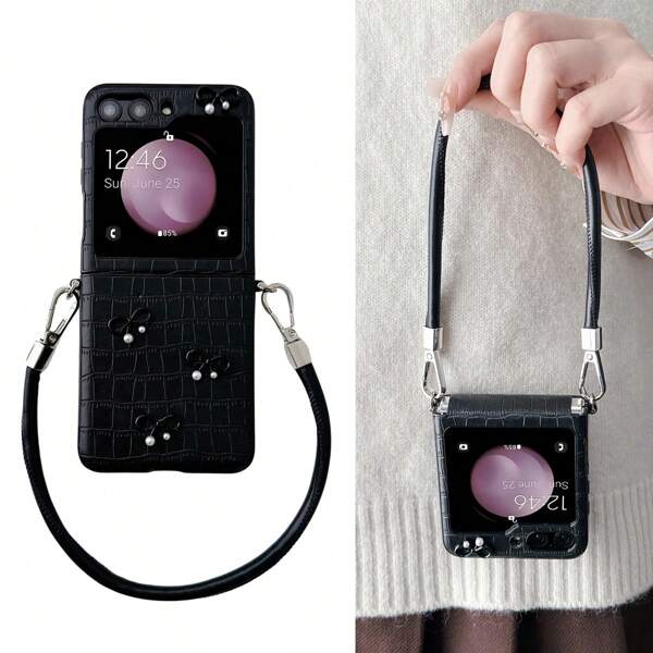 keshengtai 1 pieza Funda de teléfono con estampado de caimán PU y 1 pieza Cordón compatible con Samsung Galaxy Z Flip 6 5 4 3 5G