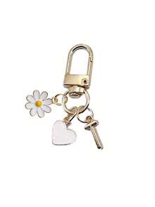 Colgante de corazón blanco personalizado con decoración de margarita, se puede grabar con inicial y bendición/carta de amor | Llavero de corazón | Accesorio personalizado para bolso | Regalo, llavero, accesorio único para teléfono - Multicolor - Ver 25
