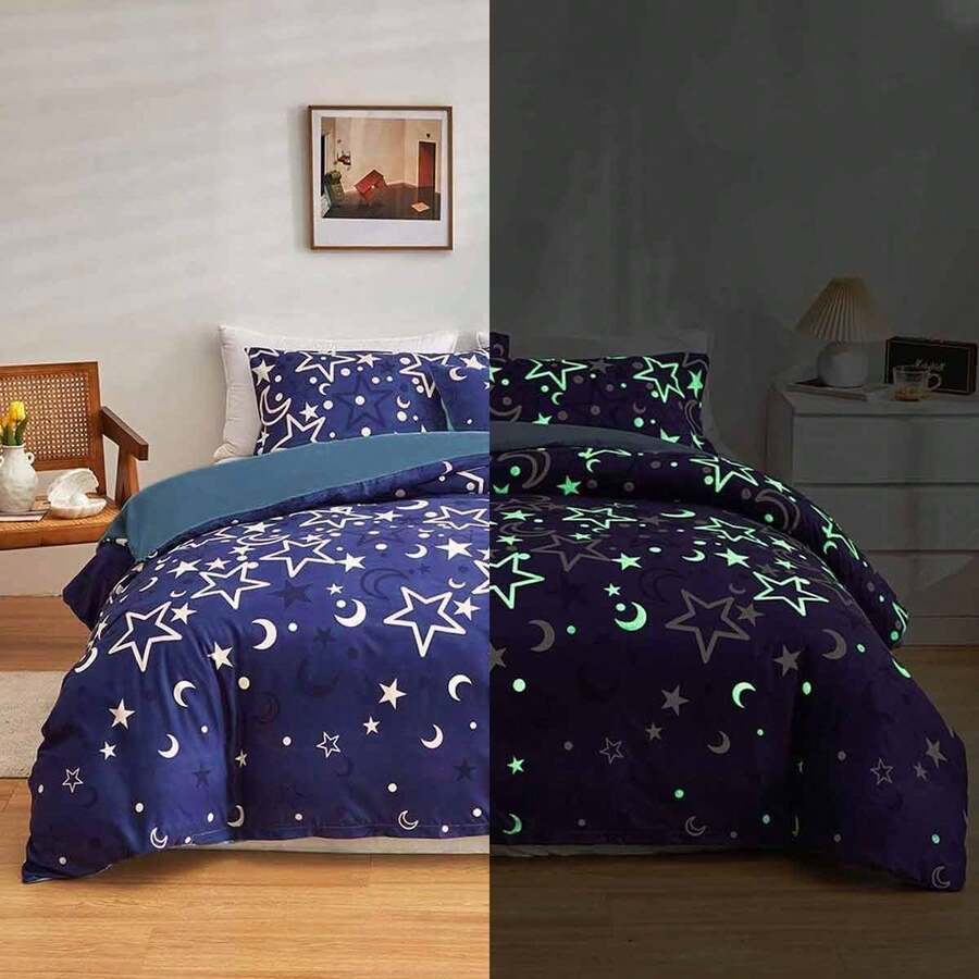 Feelyou 2/3Pcs Galaxy Glow In The Dark Comforter Set For Men Women Purple Universe Starry Night Bedding Set Outer Space Stars Moon Comforter Glow Decor, With 1/2 Pillowcases, Room Decor, All Season Soft Warm, Festival Birthday Gifts Decoration Ornaments - Màu tím - Xem 1