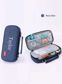 Personalized Pencil Case, Embroidered Text, Large Capacity Pencil Bag With 3 Compartments, Back To School Gift