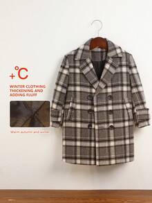 1件男童加厚格子领双排扣外套，秋冬季 - 灰色 - 查看 3