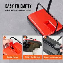 Carpet Sweeper, 6.7 In Sweeping Paths, Floor Sweeper Manual Non Electric, 300 Ml Dustbin Capacity With Comb For Home Office Rugs Hardwood Surfaces Wood Floors Laminate, Cleans Dust Pet Hair - Red - View 10