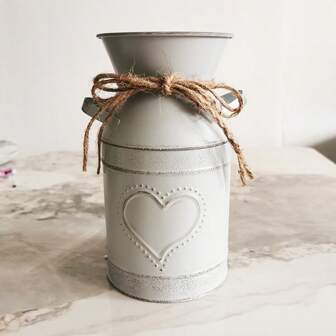 1pc Retro Distressed Flower Vase Iron Art Milk Jug Vase Decor Gifts Birthday Graduation