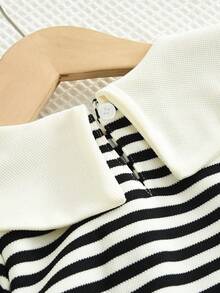 青少年女孩条纹珍珠长袖上衣和宽松裤子套装 - 黑色 - 查看 4