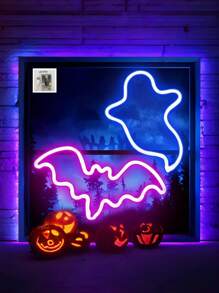 2pcs/Set Bat & Ghost Shaped Neon Sign LED Lights, USB Or Battery Operated, Creative Night Light Ideal For Halloween, Bedroom, Party, Bar, Living Room, Wall Decor