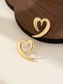 1 par de pendientes geométricos con forma de corazón, simples y elegantes, ideales como accesorios casuales diarios para mujeres, de vacaciones, citas, fiestas, regalo para ella