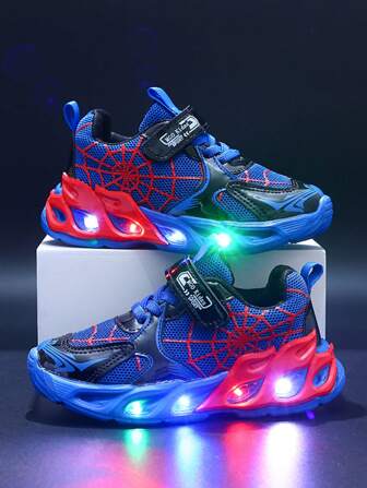 MGO Kidss MGO 儿童 2025 春季新款 LED 发光运动鞋夜光运动鞋 - 透气网眼跑鞋，红黑、蓝色设计，适合男孩和女孩，非常适合春秋休闲装，年龄 1-9 岁