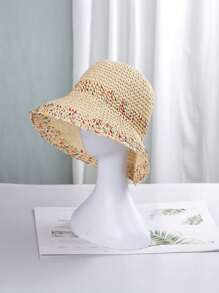1 Peça Chapéu de Sol de Palha Dobrável Feminino - Aba Larga, Chapéu Balde Respirável, Leve para Férias de Verão, Praia, Atividades ao Ar Livre, Chapéu de Praia, Acessório de Viagem, Roupa de Praia Estilosa, Construção Durável, Amantes de Viagem, Essenciais de Férias