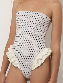 One Piece Womens Swimsuits Y2k Ruffle Hem Monokini Bathing Suit Spaghetti Strap Square Neck Tummy Control Slimming Swimwear Bathing Suit Beachwear - 白色 - 查看 3