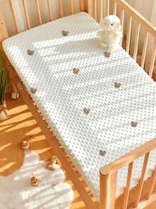 1pc Soft & Cozy Teddy Bear Plush Crib Fitted Sheet, Suitable For Autumn/Winter