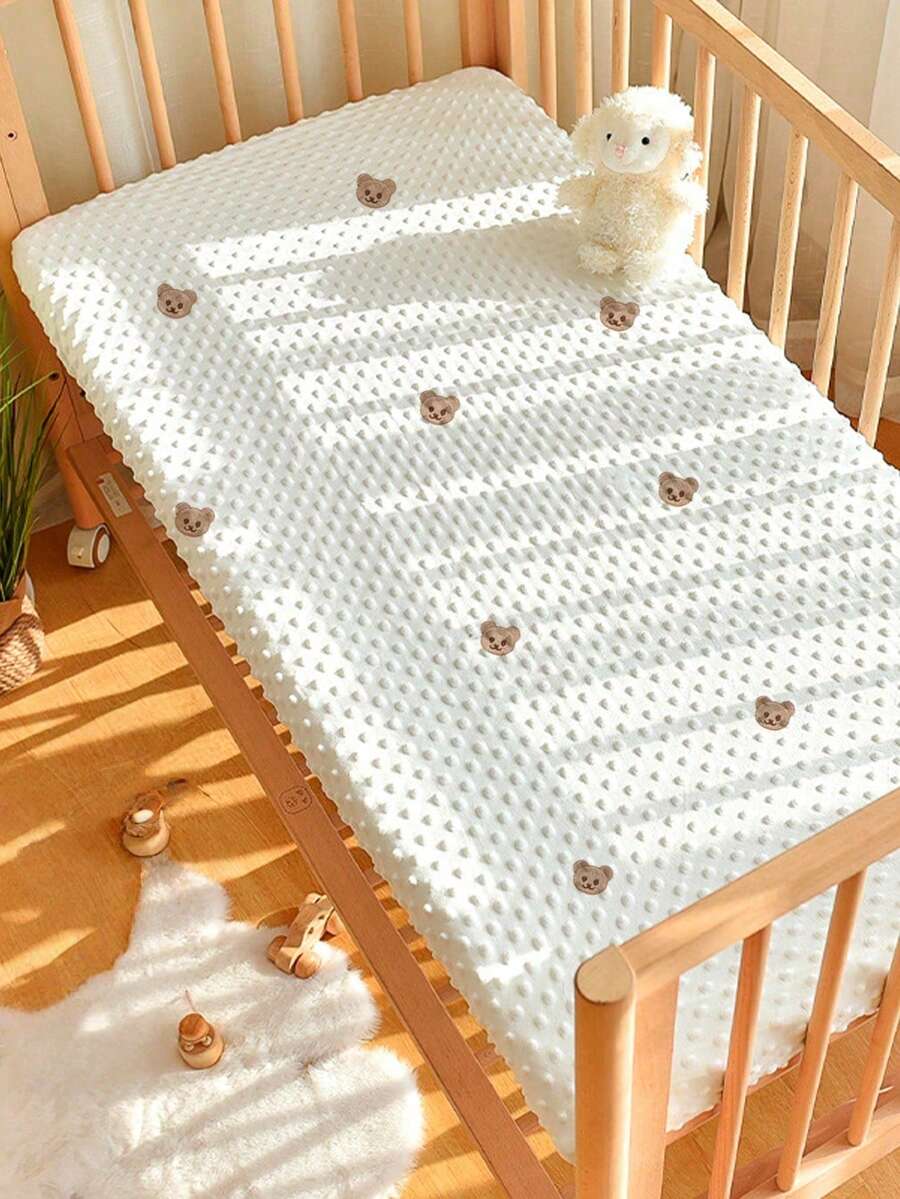 1pc Soft & Cozy Teddy Bear Plush Crib Fitted Sheet, Suitable For Autumn/Winter