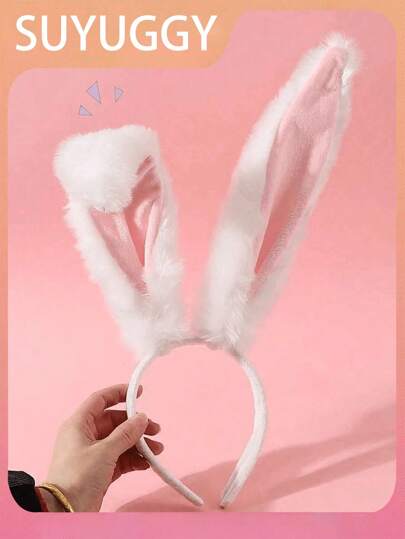 1pc Women Plush Rabbit Ear Decor Fur Costume Headband,Plush Bunny Ears Headband, Soft Faux Fur Rabbit Ear Hair Hoop For Women, Cute Cosplay Costume Accessory For Parties And Halloween,Mother's Day Gifts, Comfortable & Lightweight, Festive Party Headwear, Soft Velvet Inner Ear Fabric, Perfect For Easter, Birthdays, And Photo Shoots,Cute Christmas Party Headwear,Elegant Boho Style Autumn/Winter Mother's Day Graduation