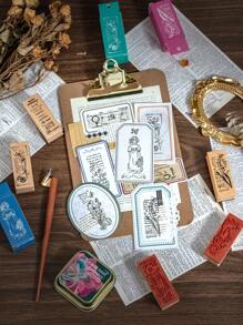 1pc Fine Pattern Brown Wooden Stamp, Small Fresh Flower Plant Pattern Creative Design Wooden Stamp For Notebook Scrapbook Decoration Greeting Card Decoration, Gift For Friends School Supplies,Back To School