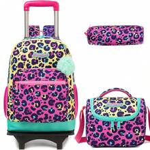 Mochila com rodinhas 3 peças para meninos e meninas, estampa de rosto de papelão, design super fofo e moderno, adequada para meninos e meninas, aplicável para escola e viagens - Amarelo Roxo L4001F - Ver 2